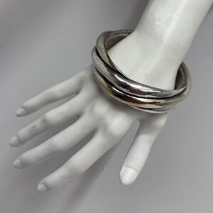 Vintage Yaacov Heller Sterling 2 Tone Bangle Bracelet Modernist Style 54 Grams‎